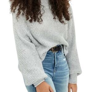 American Eagle Sweater M Knit Cowl Neck Dream Spun Mock Neck Grey